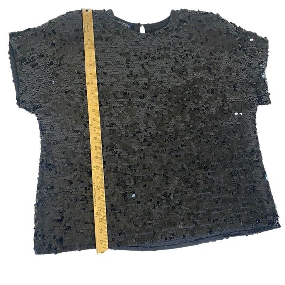 Vintage Black silk sequins top blouse by Jennifer Moore short sleeve cocktail - Picture 5 of 6